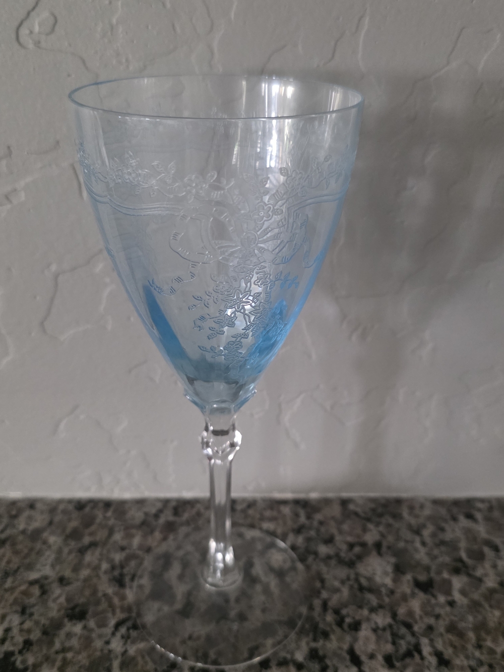 Blue Etched Crystal Goblet - Decorative Wine Glass